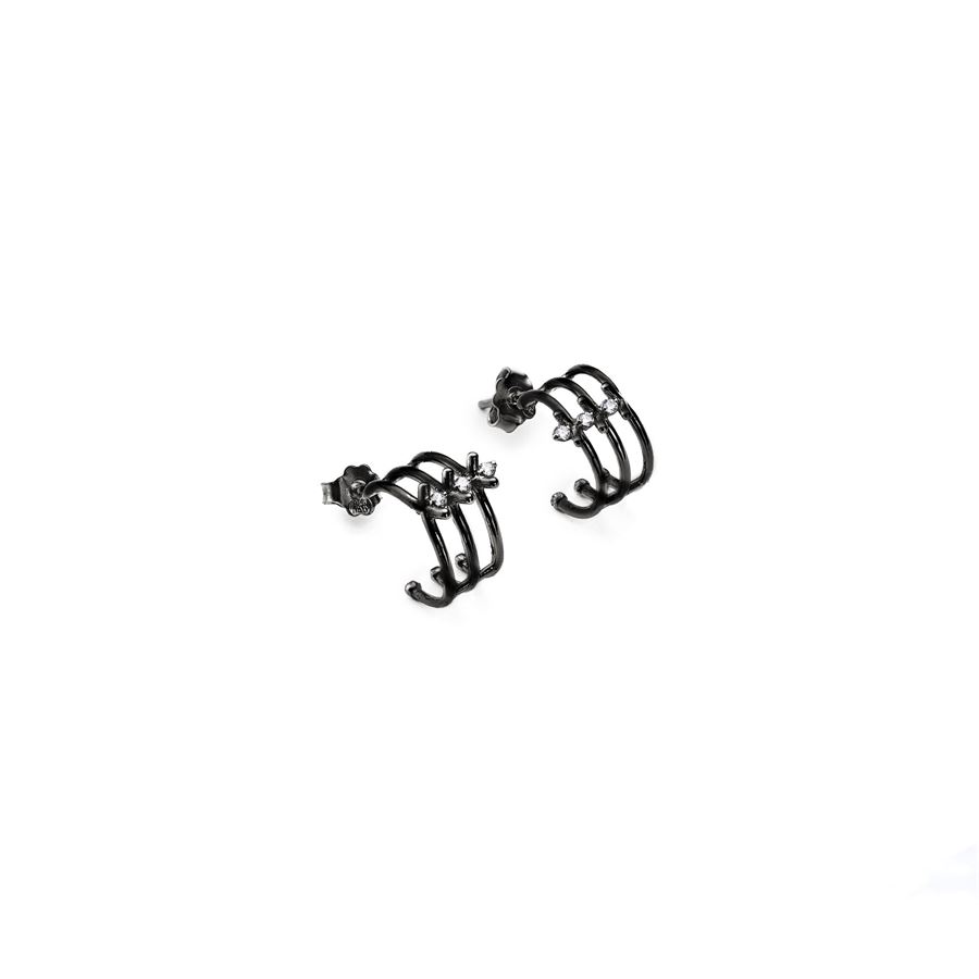 3 element black 'Spinae' hoop earrings SPINAE | OR CER XS 3FAGN